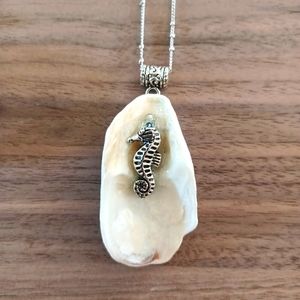Handcrafted Oyster Shell Necklace Seahorse & Stone